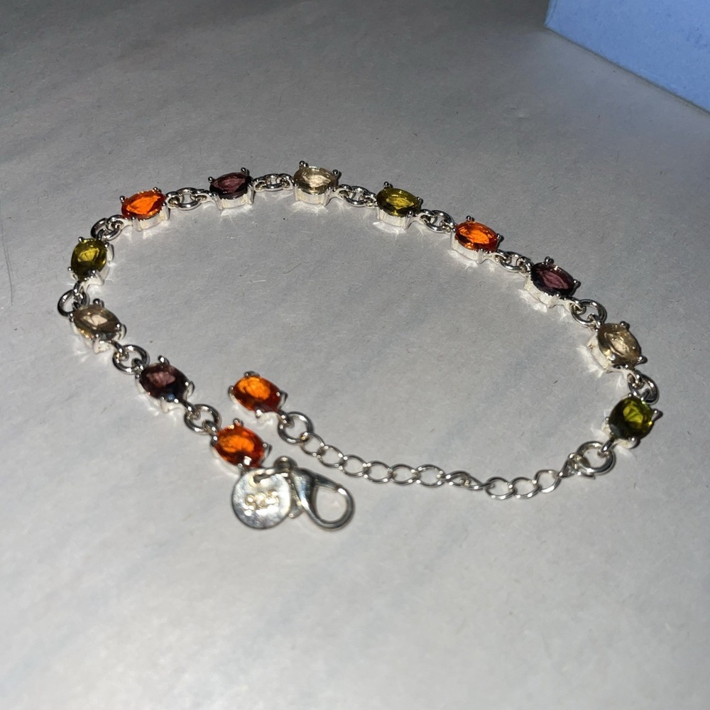 Silver Plated Bracelet Cubic Zirconia Stones Invisible Settings Snake Chain 7.5"